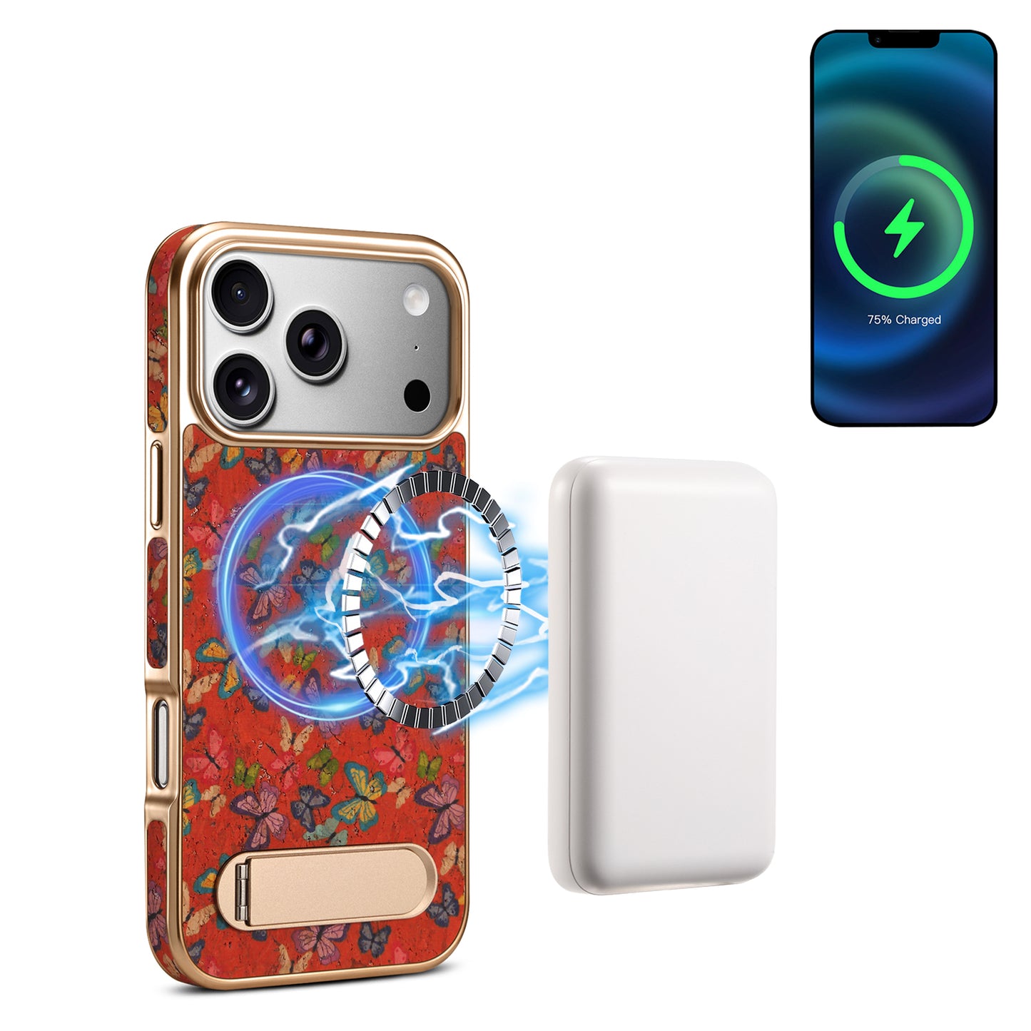 Cork Butterfly In-line Stand Magnetic Electroplated Phone Case