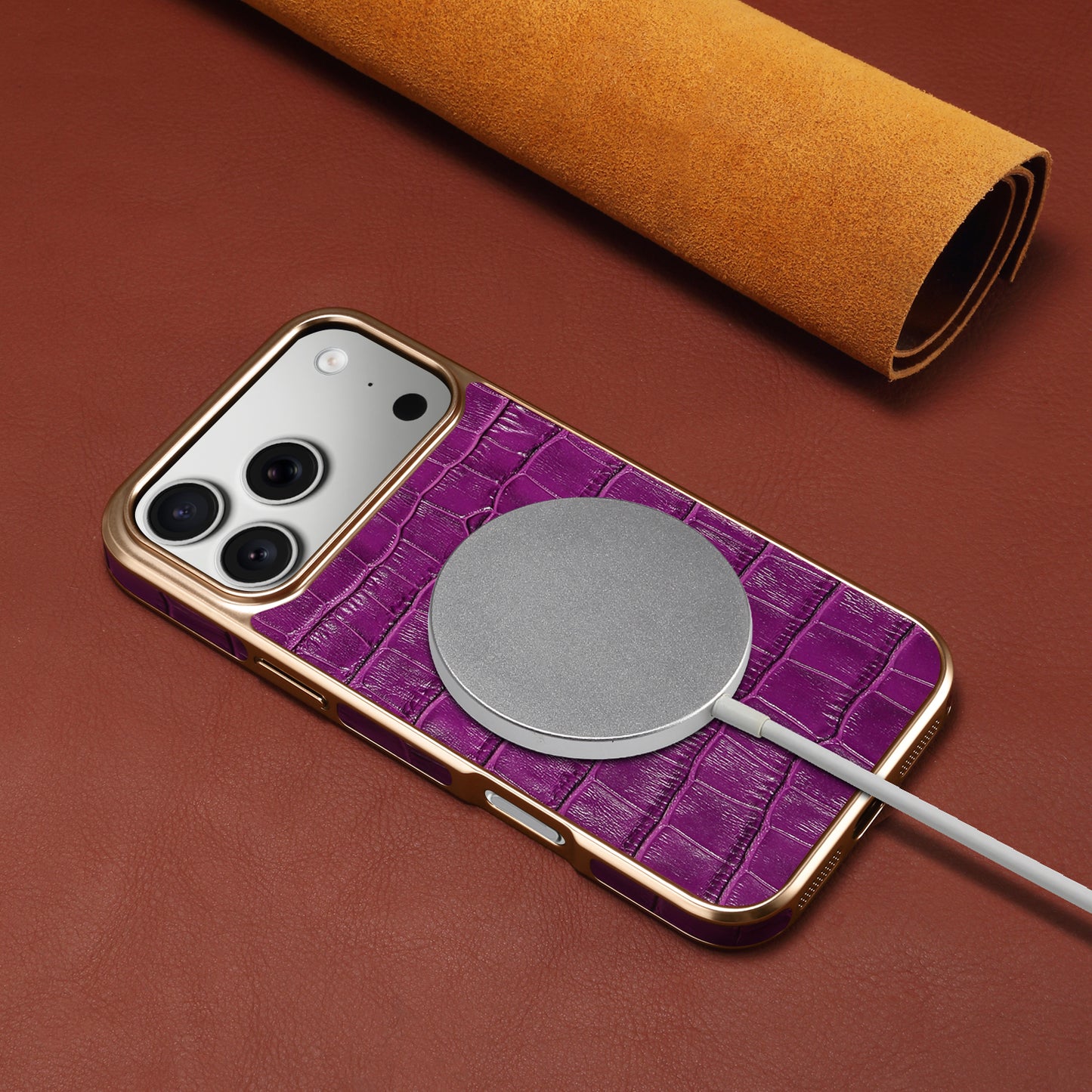 Genuine Leather Crocodile Texture Electroplated Phone Case