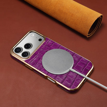 Genuine Leather Crocodile Texture Electroplated Phone Case