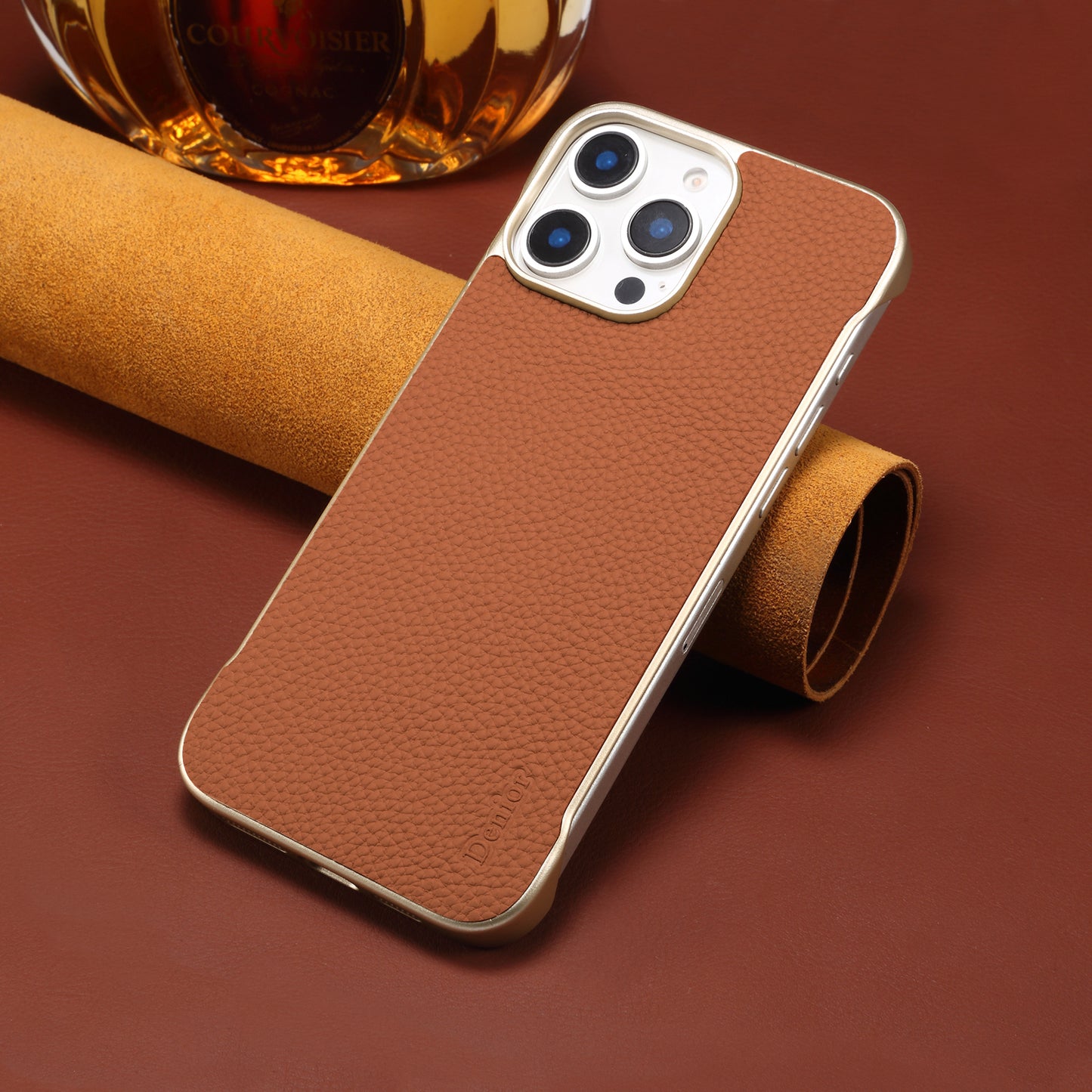 Genuine Leather Lychee Texture Magnetic Borderless Phone Case