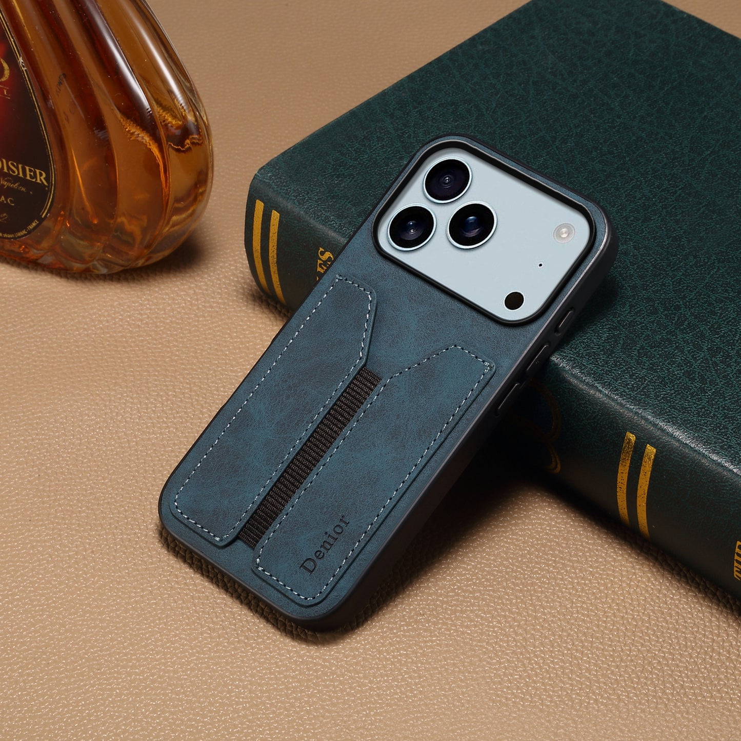 PU Retro Faux Leather DV Elastic Card Holder Phone Case (For iPhone)