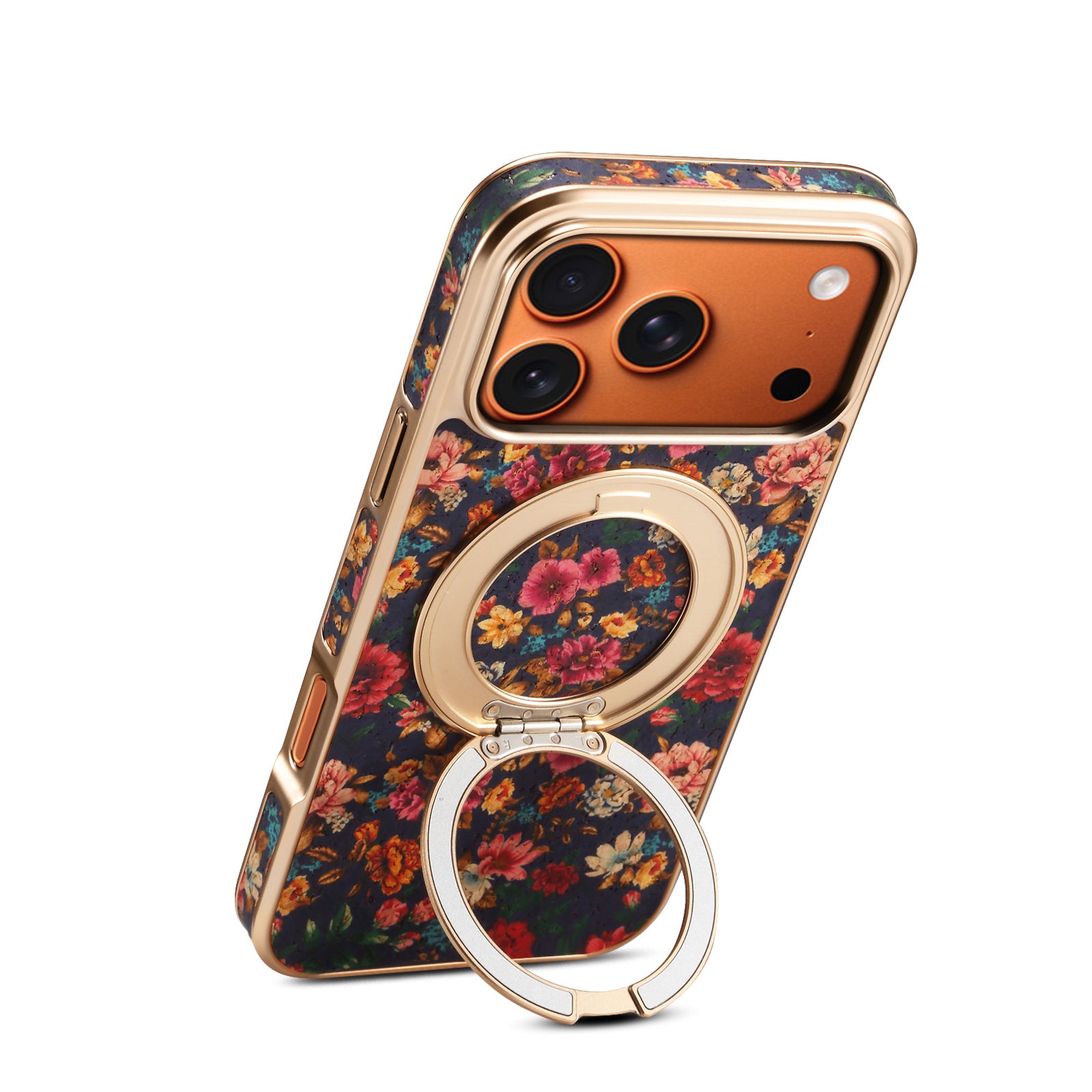 Floral Cork Wooden Case - 360 Kickstand