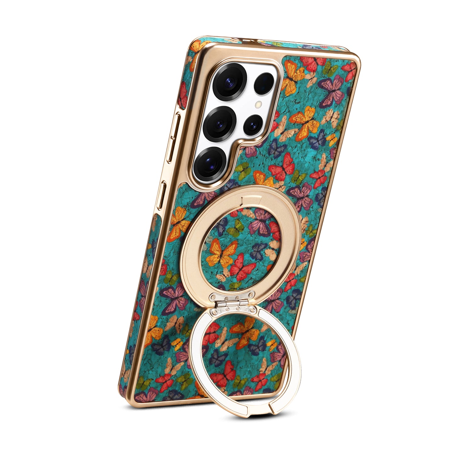 Cork Floral Rotating Electroplated Magnetic Phone Case (For Samsung)
