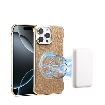 Genuine Leather Lychee Texture Magnetic Borderless Phone Case