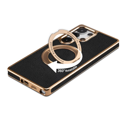 PU Faux Leather Litchi Texture Rotating Stand Electroplated Magnetic Phone Case (For Samsung)