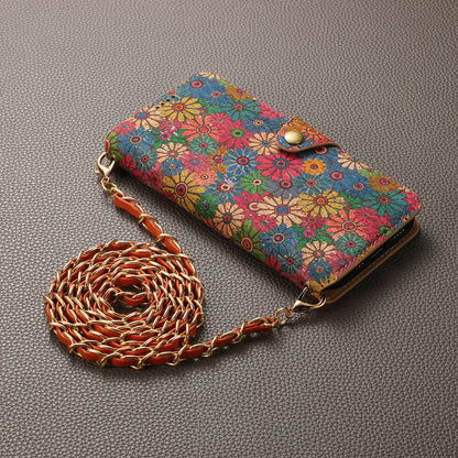 Cork Printed Button Stand Wallet Phone Case