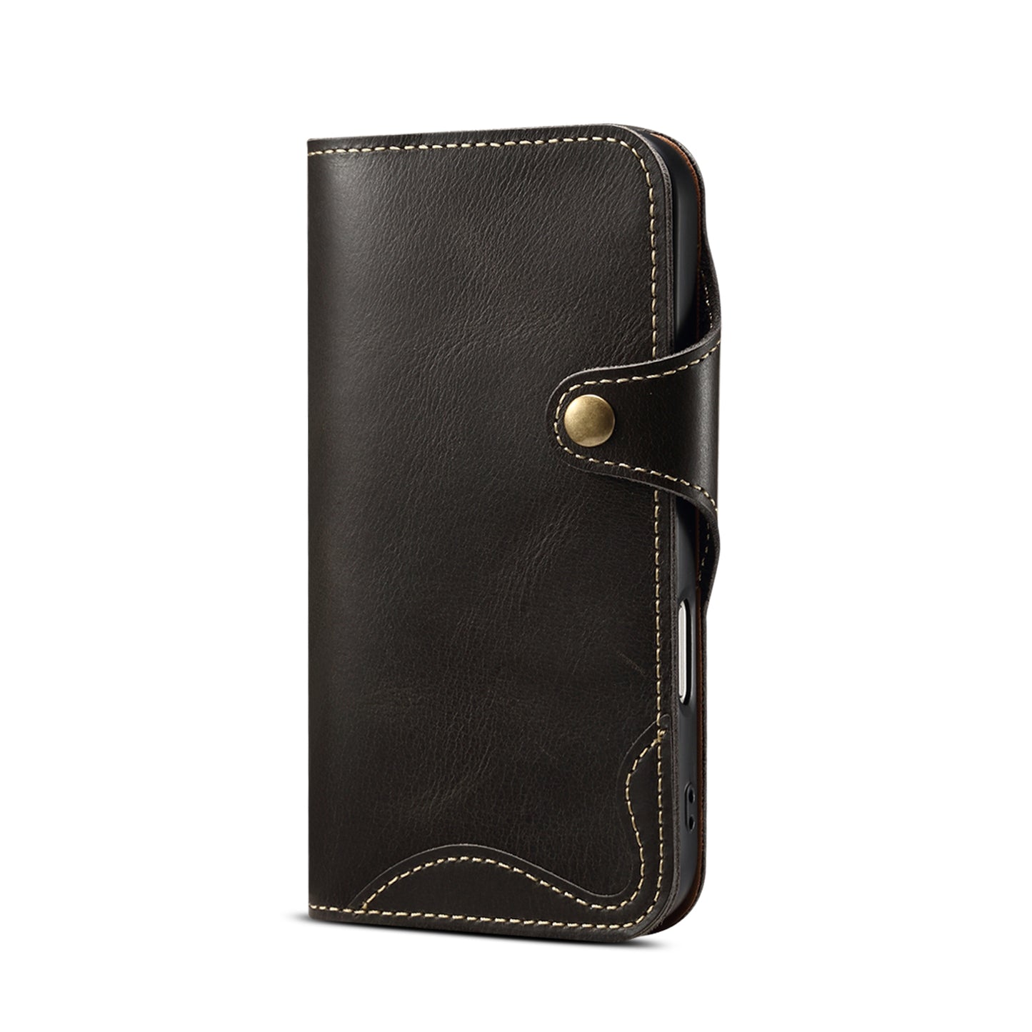 Genuine Oil Wax Cowhide Stand Wallet Phone Case