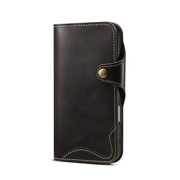 Genuine Oil Wax Cowhide Stand Wallet Phone Case