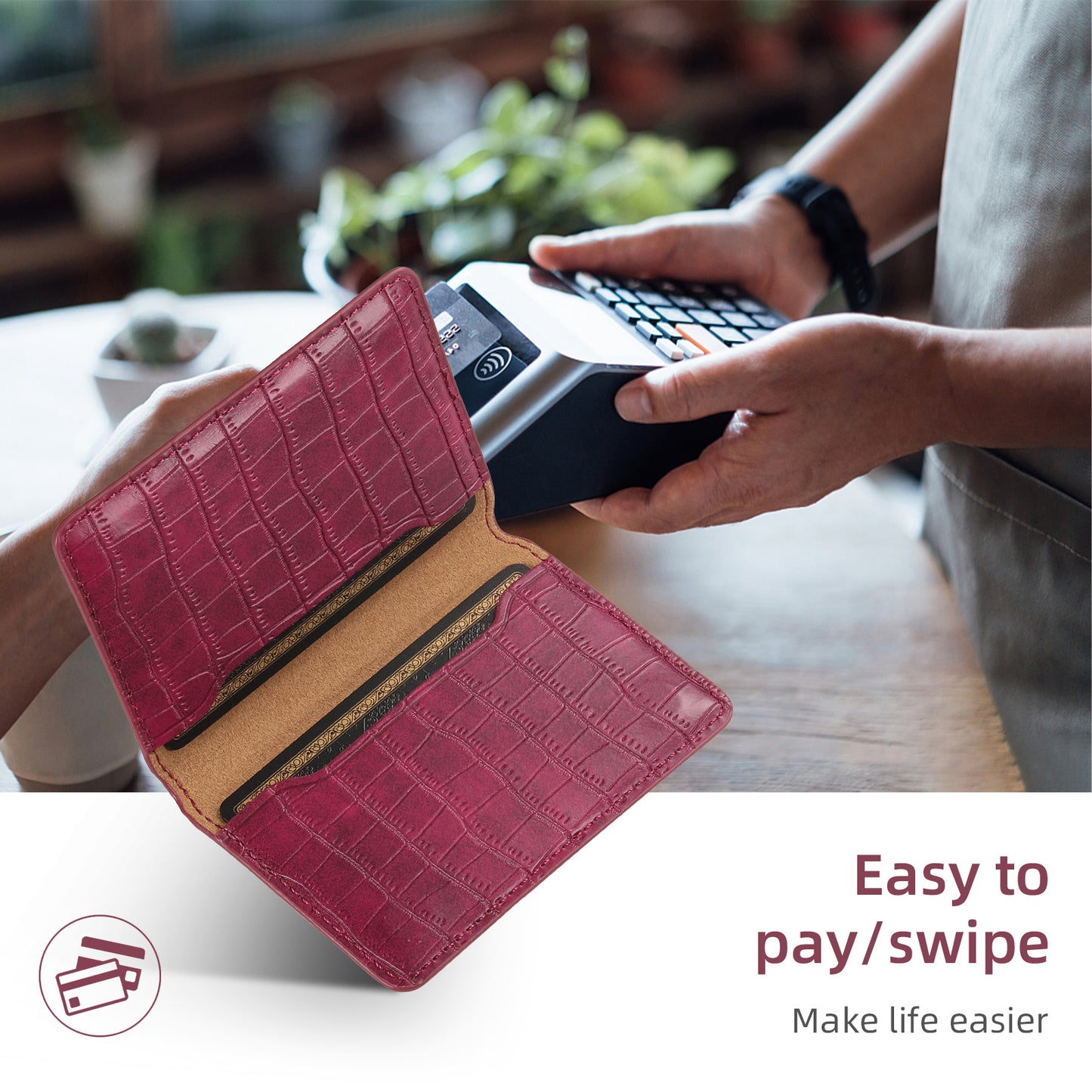 Glue Bifold PU Card Bag - Crocodile Skin Pattern