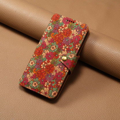 Cork Floral Button Wallet Stand Phone Case (For Samsung)