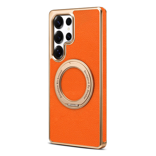 PU Faux Leather Litchi Texture Rotating Stand Electroplated Magnetic Phone Case (For Samsung)