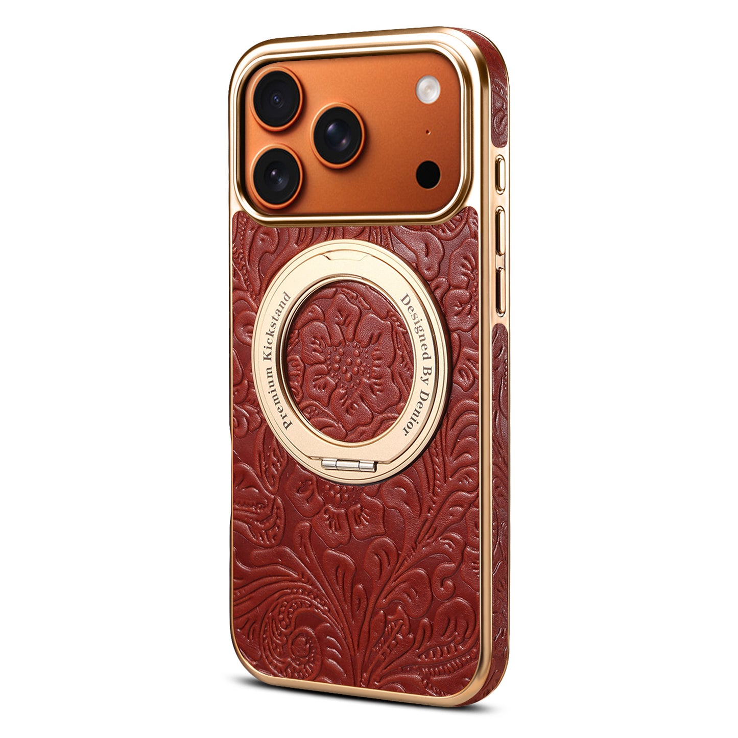 Genuine Leather Printed Gear Electroplated Phone Case