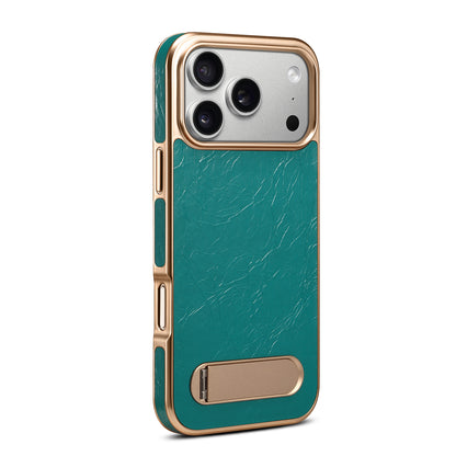 Genuine Leather In-line Stand Magnetic Electroplated Phone Case