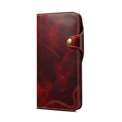 Genuine Oil Wax Cowhide Button Stand Wallet Phone Case