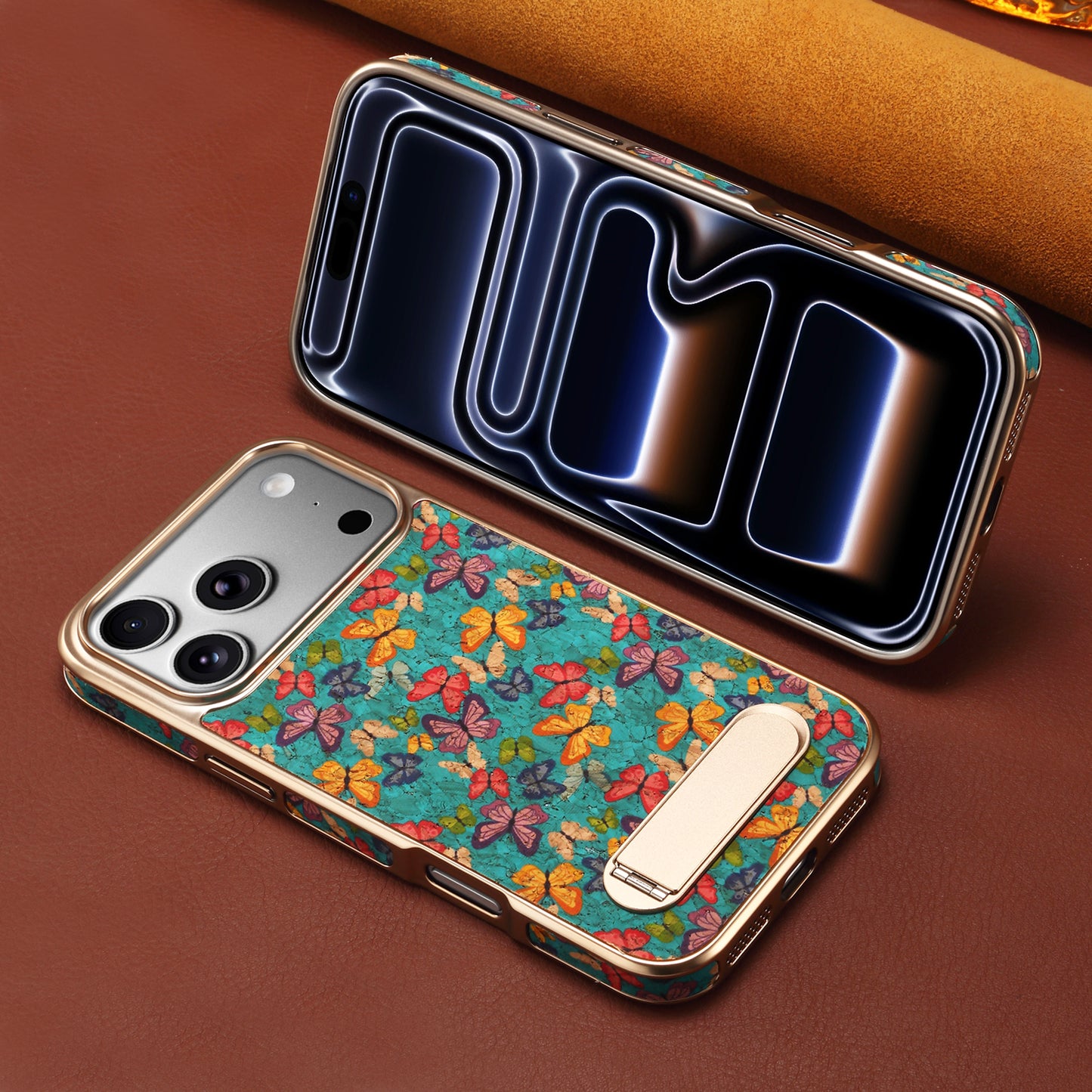 Cork Butterfly In-line Stand Magnetic Electroplated Phone Case