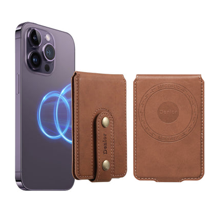 Denior brown leather magnetic wallet and phone holder for iPhone, stylish and professional