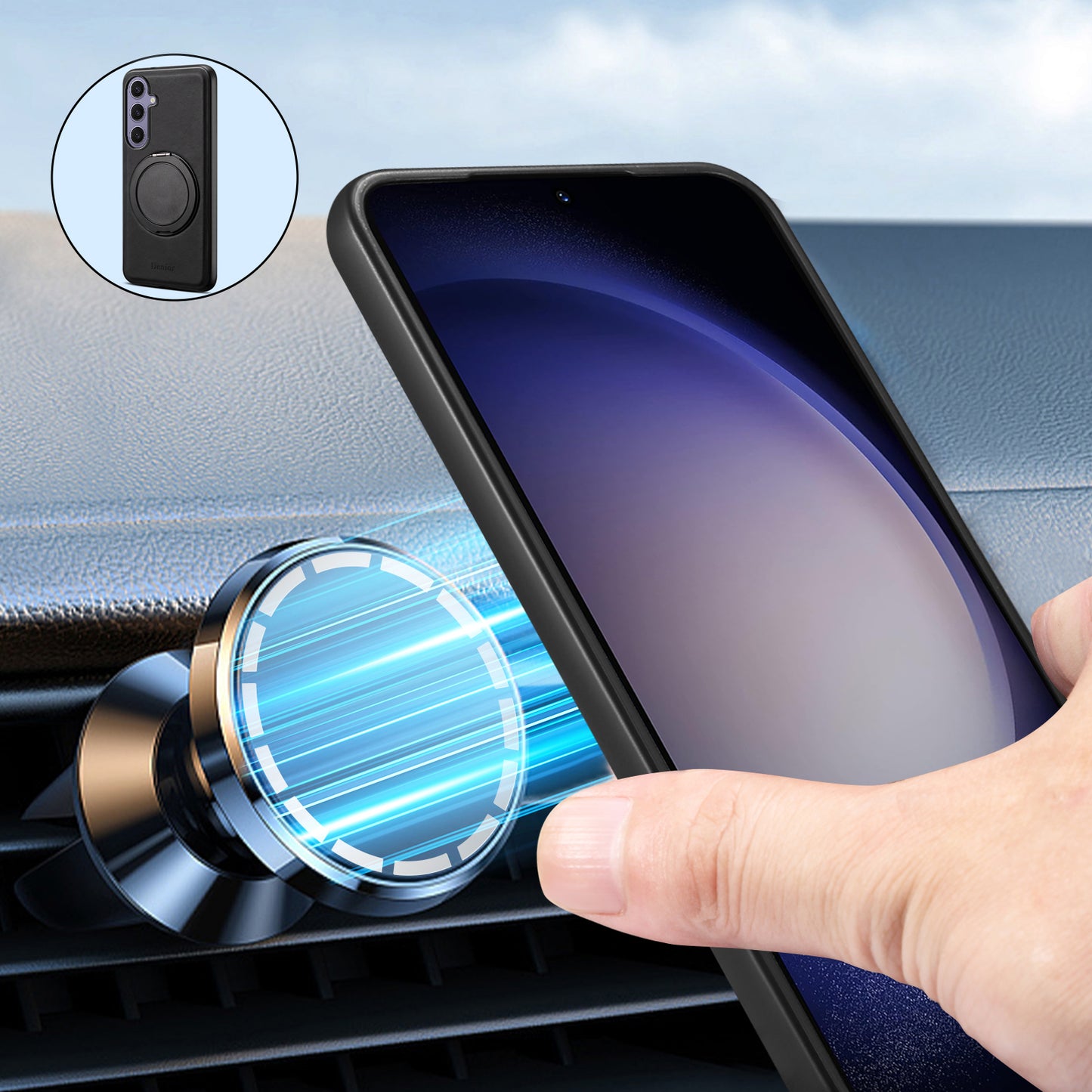 PU Skin‑Feel Texture Rotating Magnetic Phone Case (For Samsung)