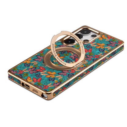 Cork Floral Rotating Electroplated Magnetic Phone Case (For Samsung)