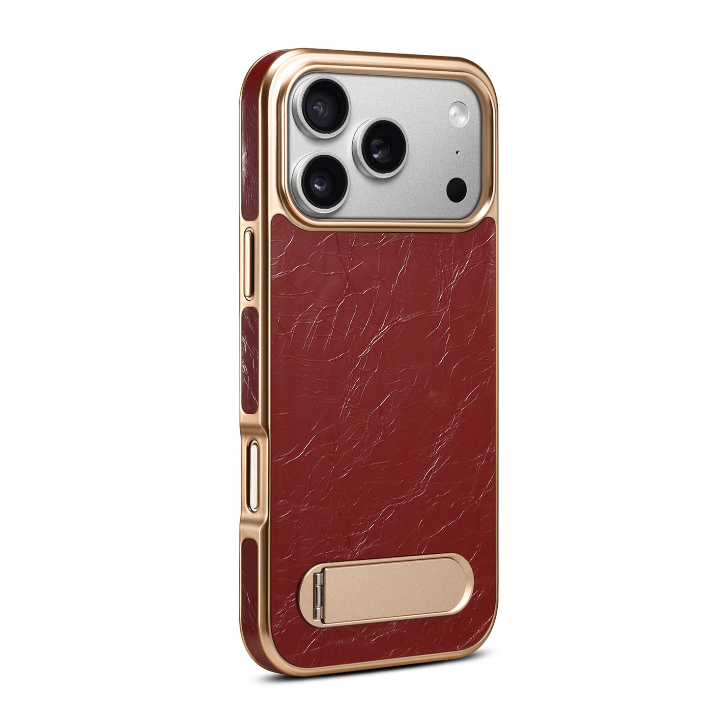 Genuine Leather In-line Stand Magnetic Electroplated Phone Case