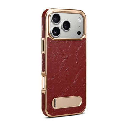 Genuine Leather In-line Stand Magnetic Electroplated Phone Case