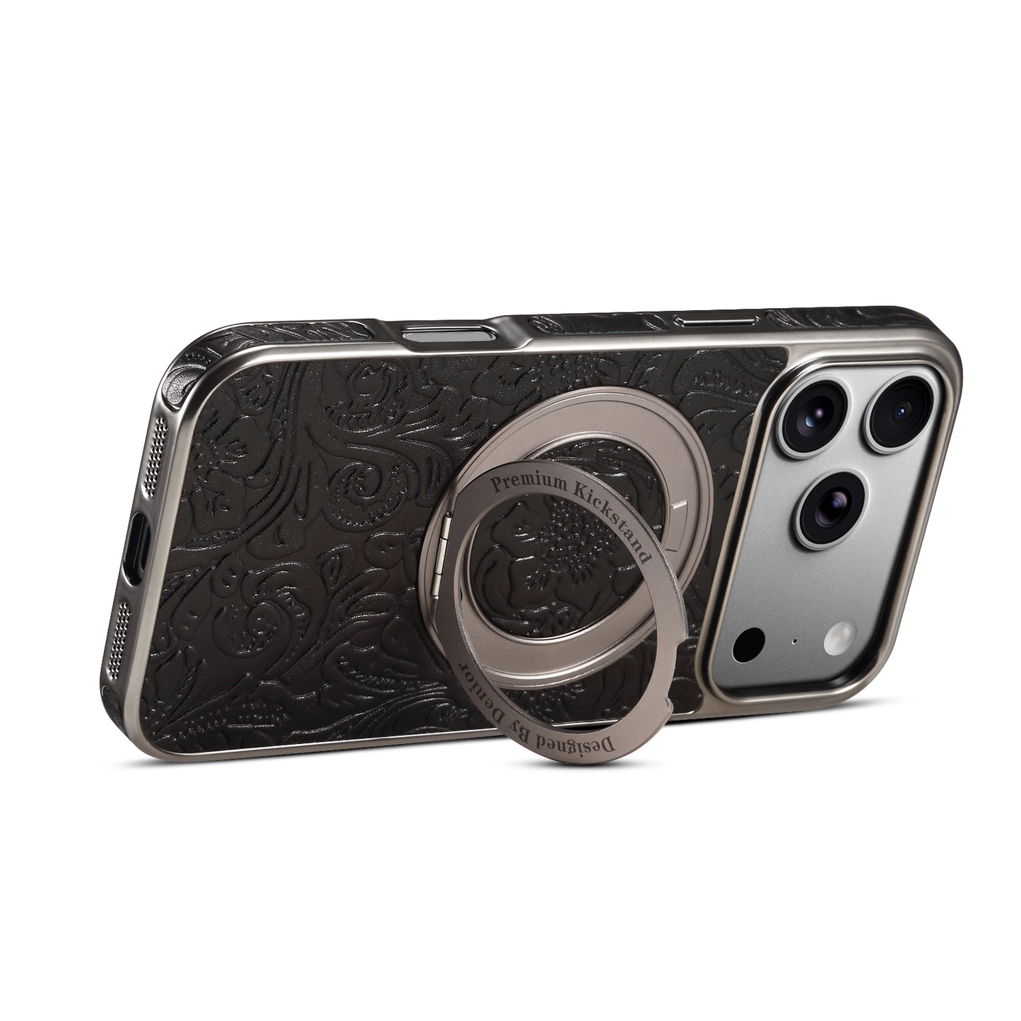 Genuine Leather Printed Gear Electroplated Phone Case