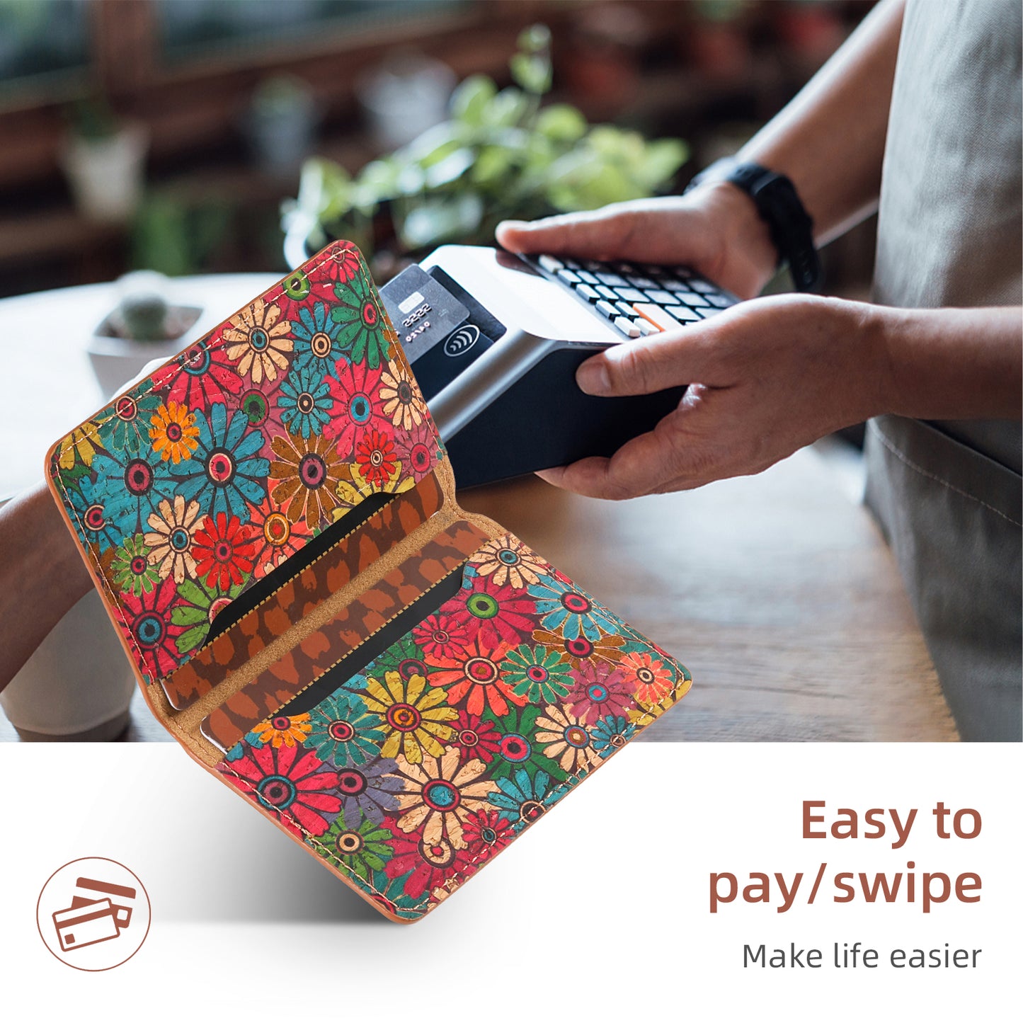 Cork Floral Magnetic Card Holder