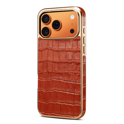 Genuine Leather Crocodile Texture Electroplated Phone Case