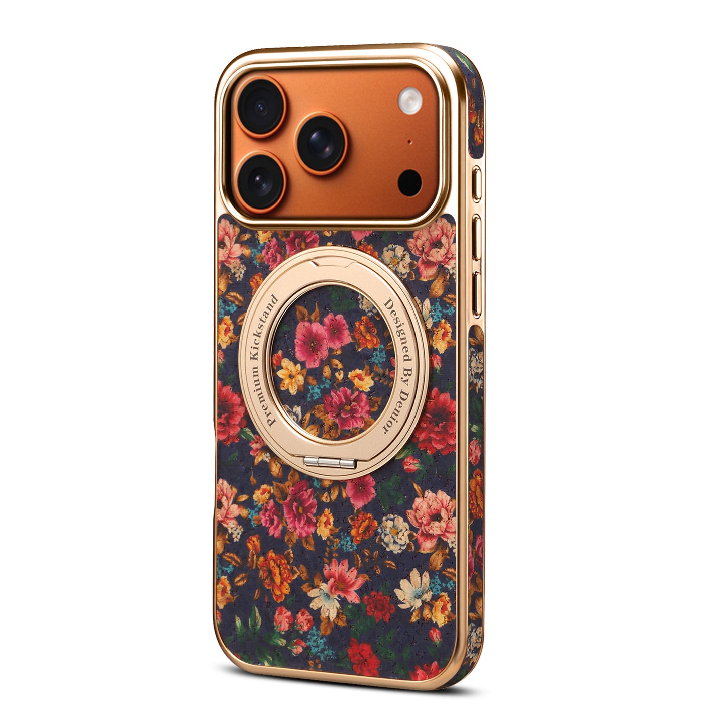 Floral Cork Wooden Case - 360 Kickstand