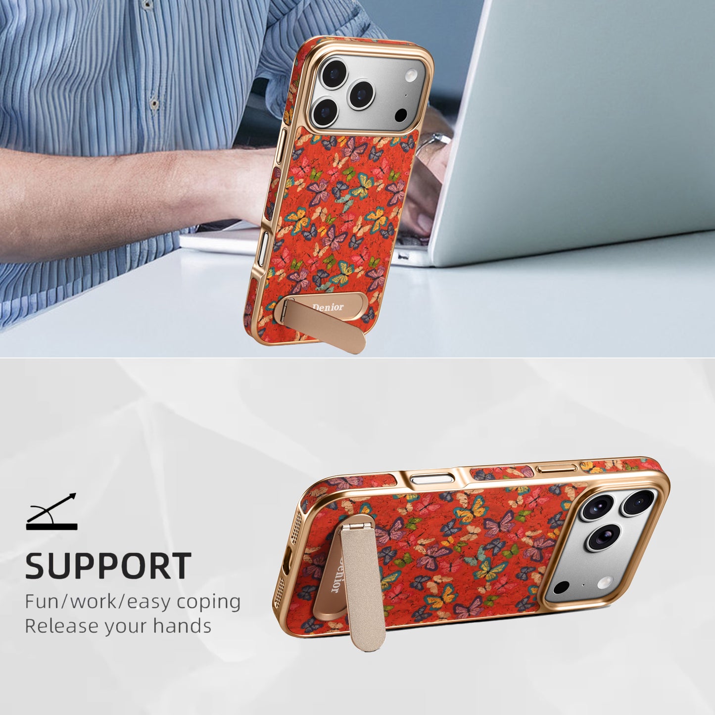 Cork Butterfly In-line Stand Magnetic Electroplated Phone Case