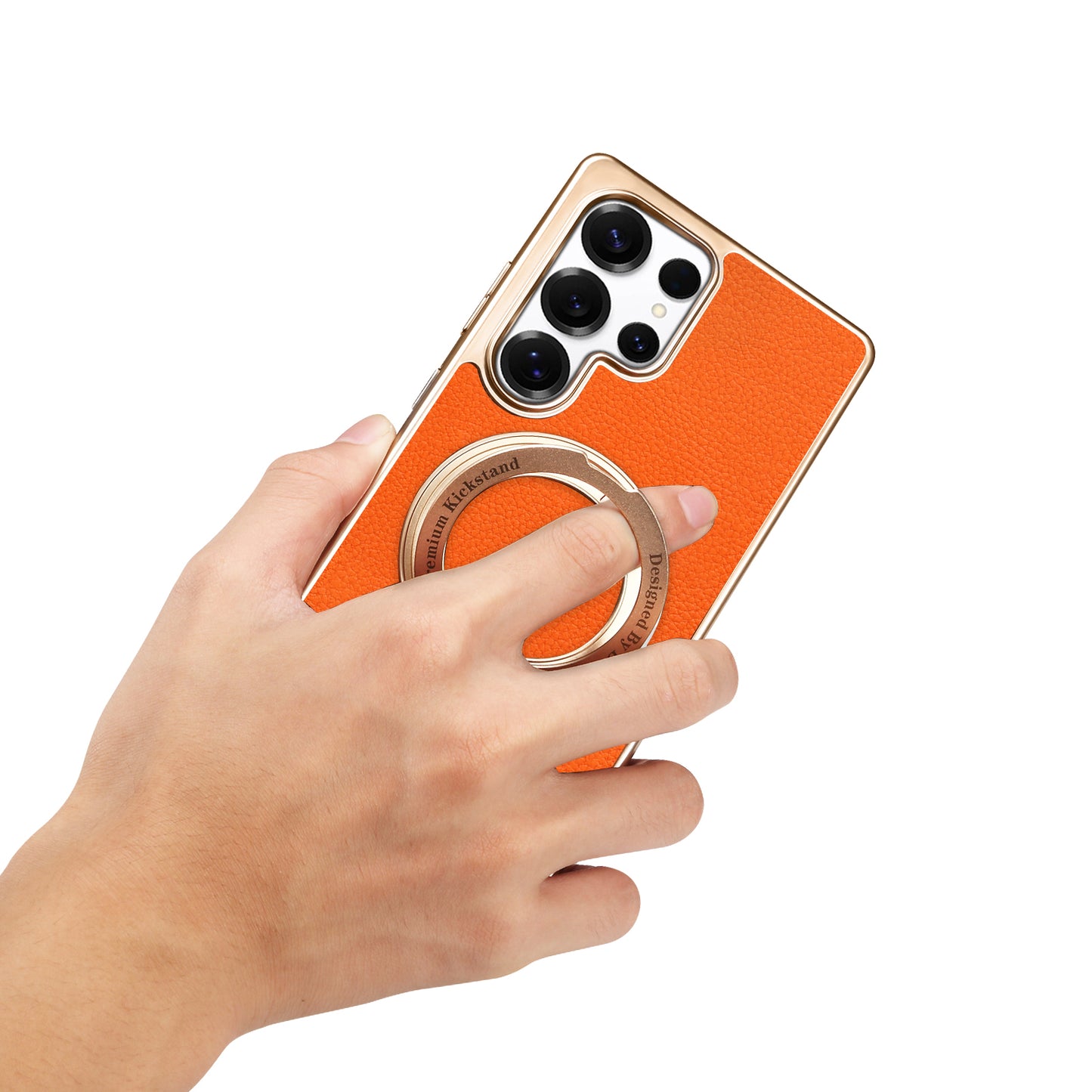 PU Faux Leather Litchi Texture Rotating Stand Electroplated Magnetic Phone Case (For Samsung)