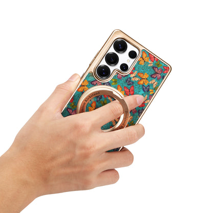 Cork Floral Rotating Electroplated Magnetic Phone Case (For Samsung)