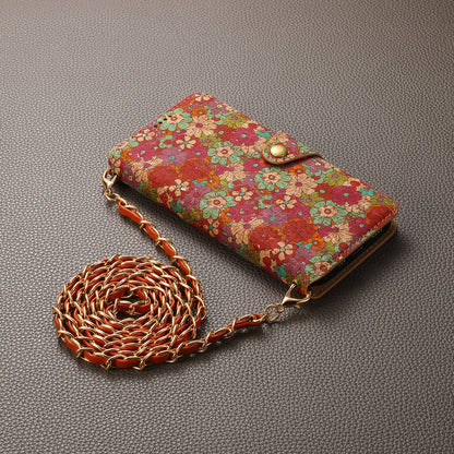 Cork Floral Button Wallet Stand Phone Case (For Samsung)