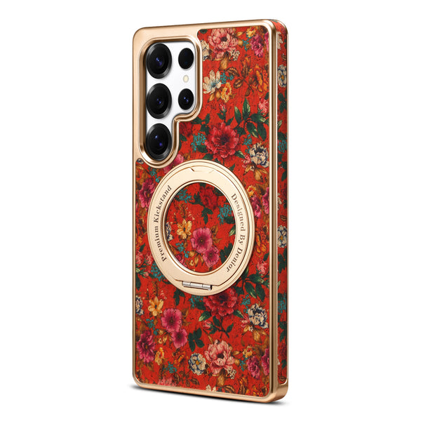Cork Floral Rotating Electroplated Magnetic Phone Case (For Samsung)