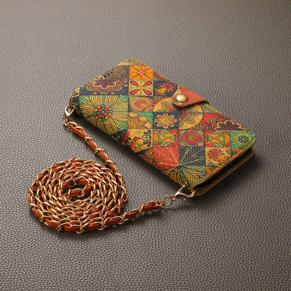 Cork Floral Button Wallet Stand Phone Case (For Samsung)