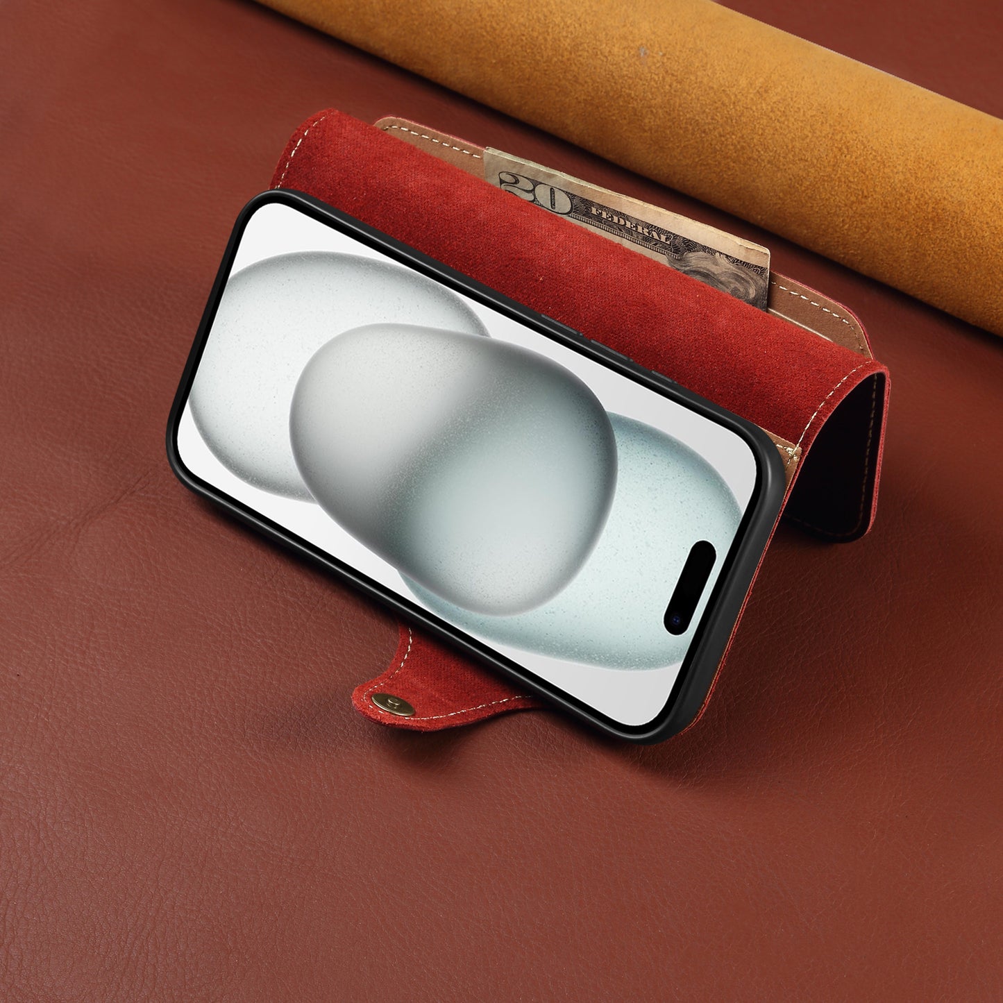 Genuine Oil Wax Cowhide Stand Wallet Phone Case