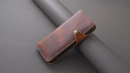iPhone 16-12 Series Genuine Leathe Multi Functional Card Insertion Flip Wallet Holder Phone Case（Brown）