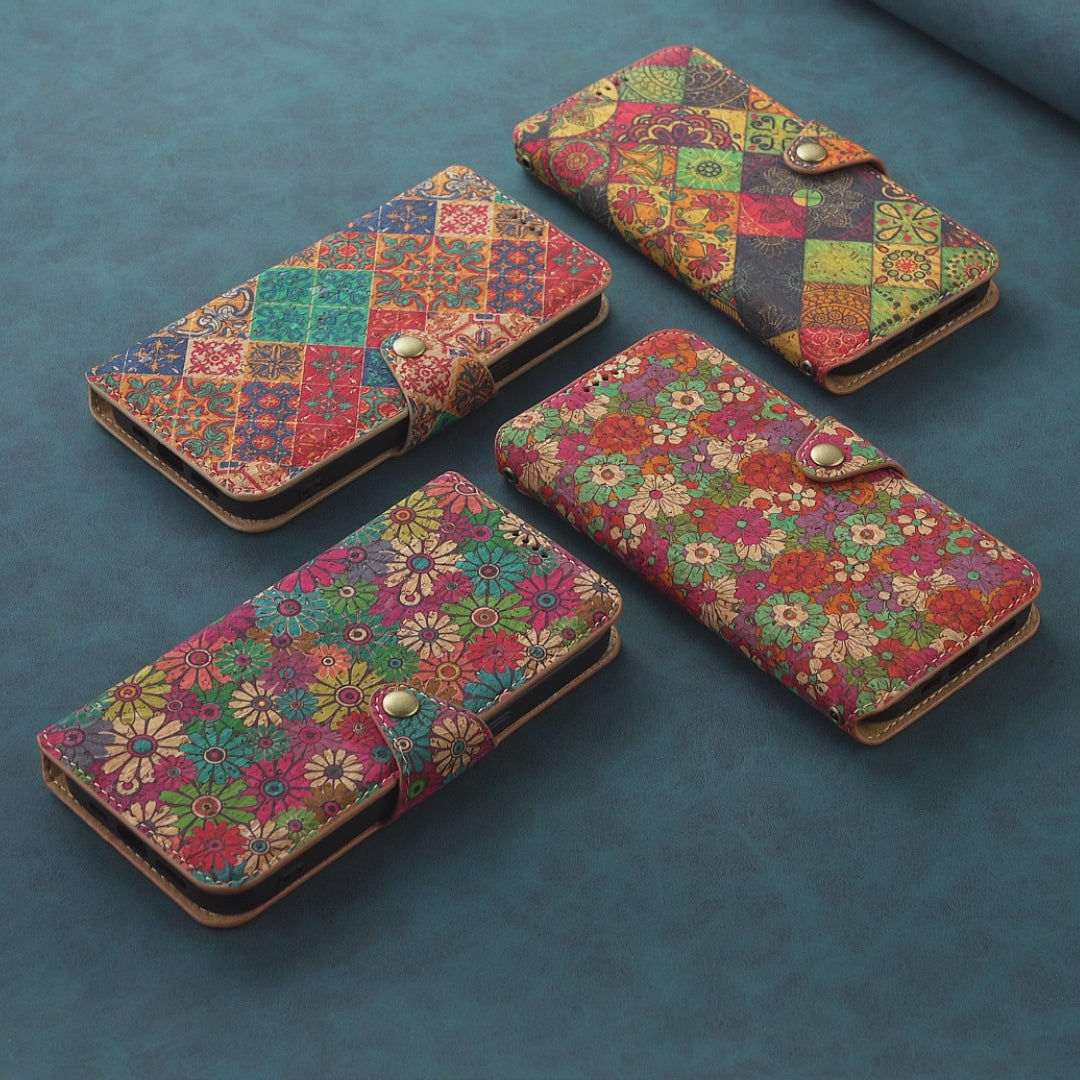iPhone Flower Language Cork Flip Wallet Stand Leather Phone Case (Red)