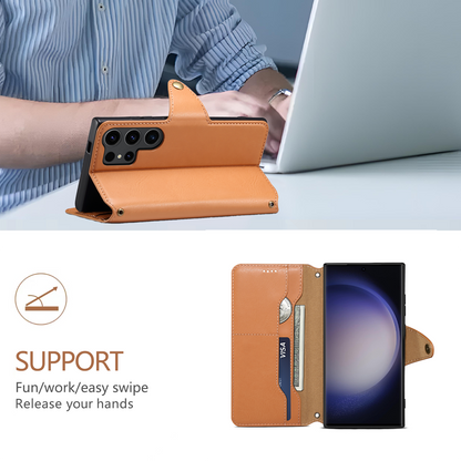 Samsung Simple PU Leather Flip Card Wallet Stand Phone Case（Khaki）